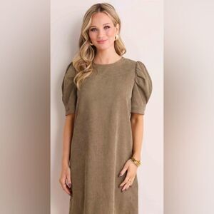 MOLLY BRACKEN Khaki Puff Sleeve Dress Size Small
